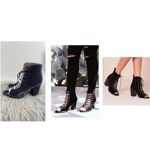 YOKI Brie Lace Up Stacked Heel Peep Toe Gray/Blue Ankle Booties Boots Size 9 NEW